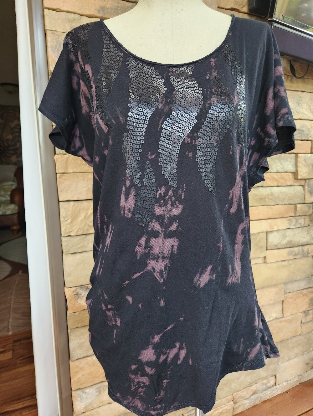 Next Black & Mauve Unique Tie-Dye Sequin Scoop Neck Tunic